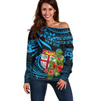 Custom Fiji Islands Off Shoulder Sweater With Polynesian Tribal Happy National Day - Wonder Print Shop