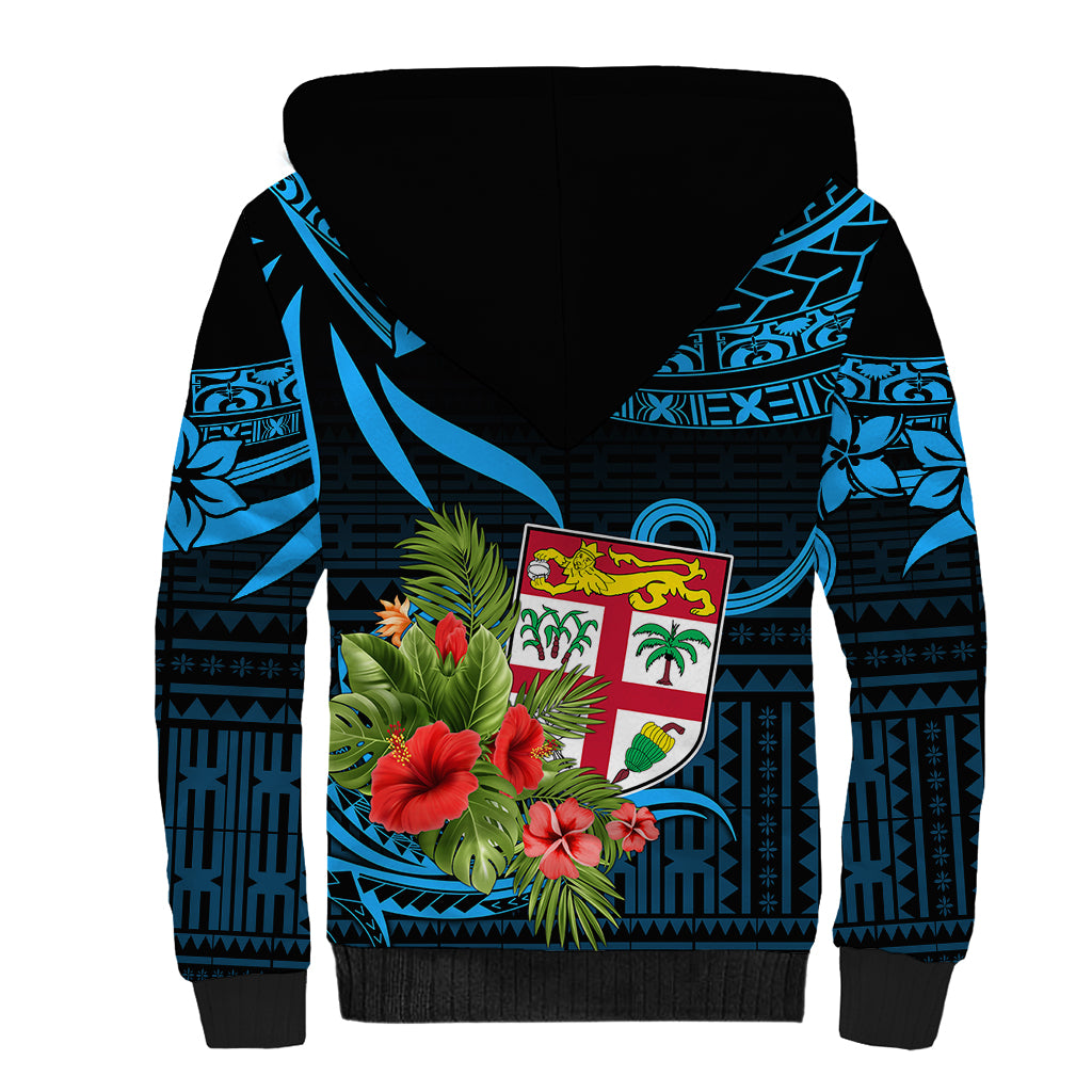 Custom Fiji Islands Sherpa Hoodie With Polynesian Tribal Happy National Day - Wonder Print Shop