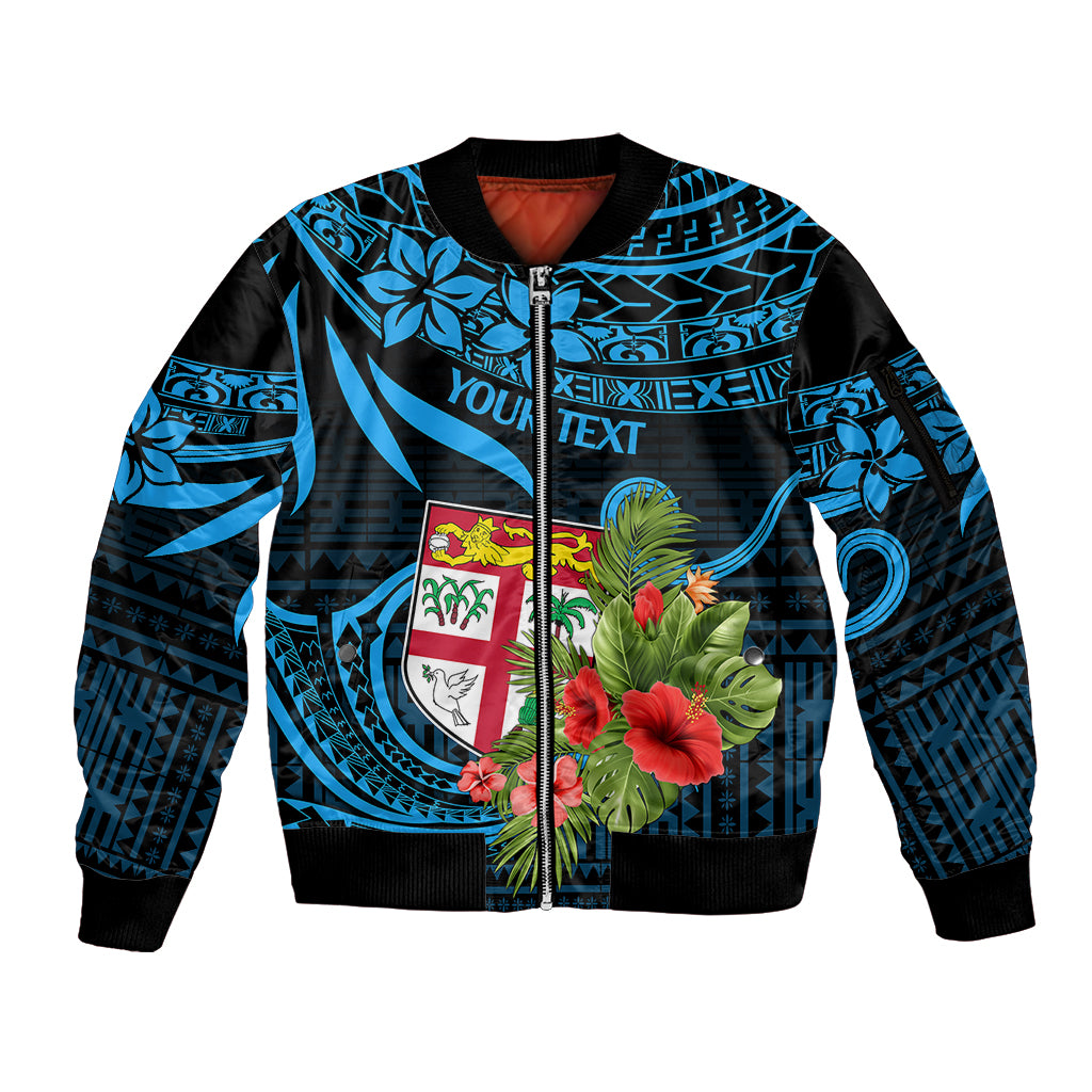 Custom Fiji Islands Sleeve Zip Bomber Jacket With Polynesian Tribal Happy National Day - Wonder Print Shop