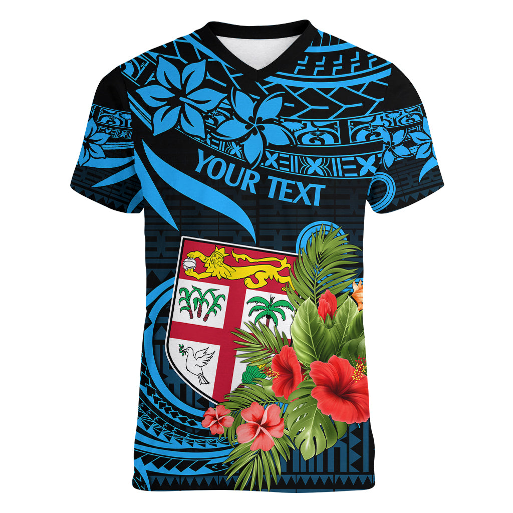 Custom Fiji Islands Women V Neck T Shirt With Polynesian Tribal Happy National Day - Wonder Print Shop