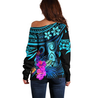 Polynesian Guam Off Shoulder Sweater With Latte Stone Happy Liberation Day - Wonder Print Shop