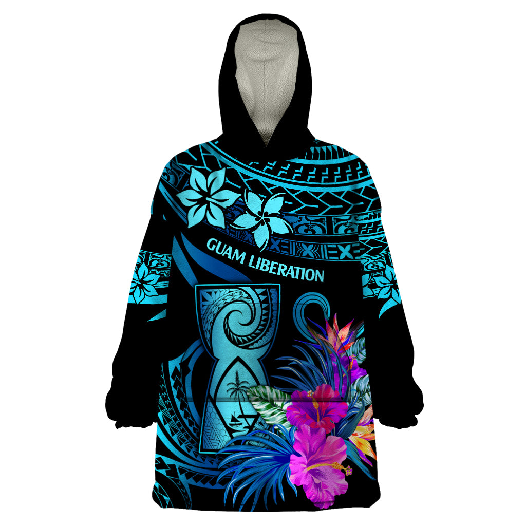 Polynesian Guam Wearable Blanket Hoodie With Latte Stone Happy Liberation Day - Wonder Print Shop