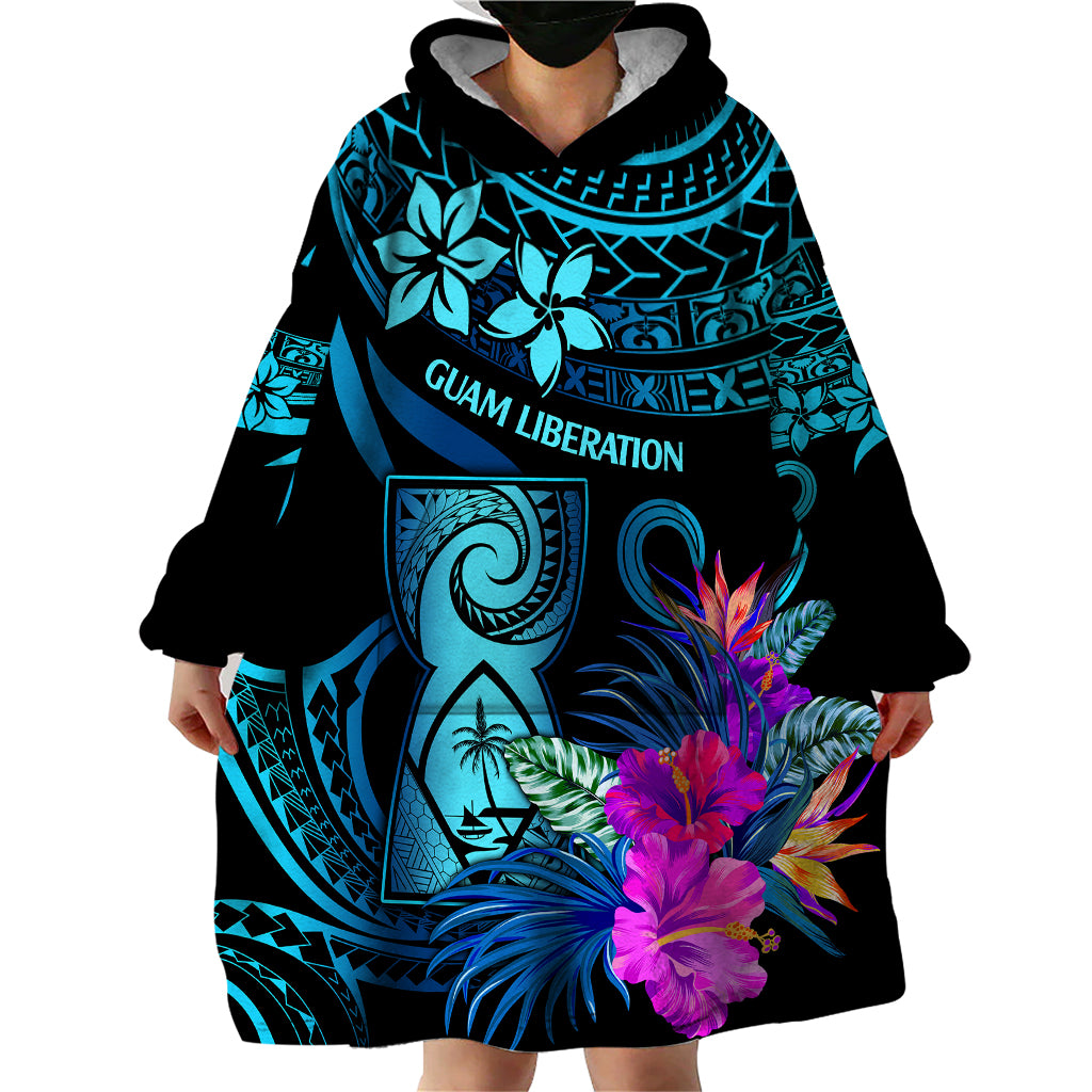 Polynesian Guam Wearable Blanket Hoodie With Latte Stone Happy Liberation Day - Wonder Print Shop