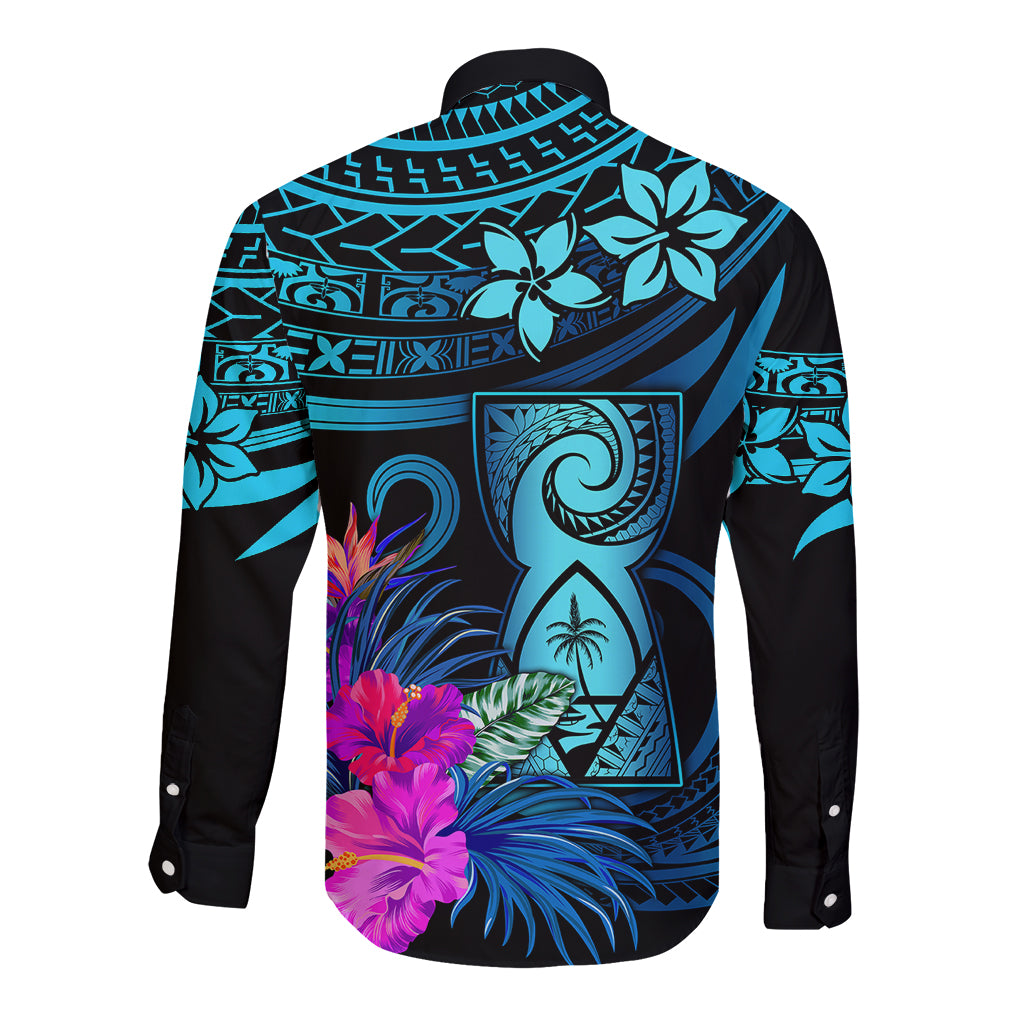 Custom Polynesian Guam Long Sleeve Button Shirt With Latte Stone Happy Liberation Day - Wonder Print Shop