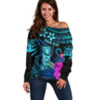 Custom Polynesian Guam Off Shoulder Sweater With Latte Stone Happy Liberation Day - Wonder Print Shop