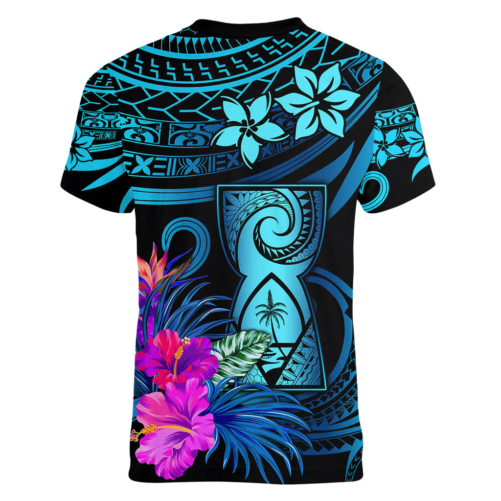 Custom Polynesian Guam Women V Neck T Shirt With Latte Stone Happy Liberation Day - Wonder Print Shop