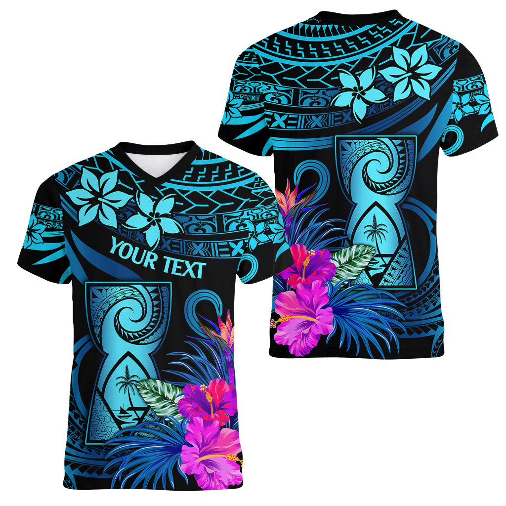 Custom Polynesian Guam Women V Neck T Shirt With Latte Stone Happy Liberation Day - Wonder Print Shop