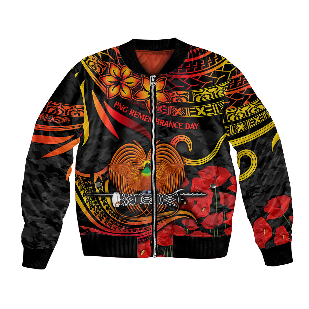 PNG Remembrance Day Bomber Jacket Polynesian Tribal and Poppy LT9 - Wonder Print Shop