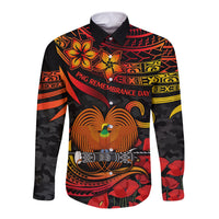 PNG Remembrance Day Long Sleeve Button Shirt Polynesian Tribal and Poppy - Wonder Print Shop
