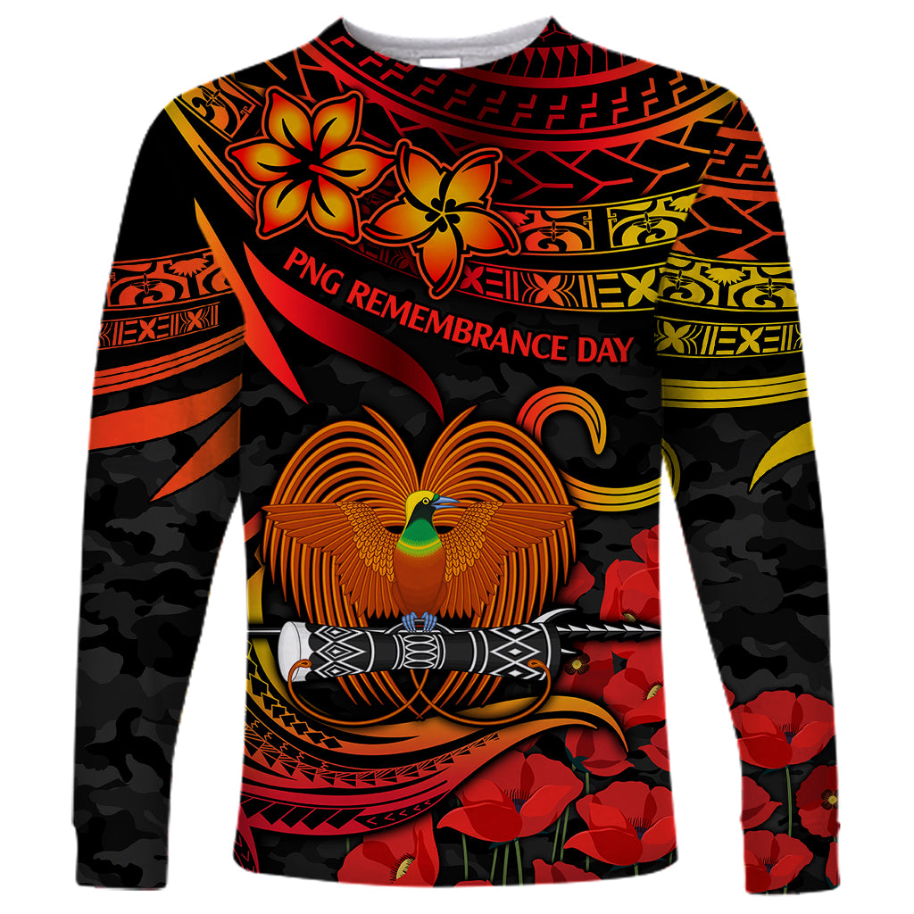 PNG Remembrance Day Long Sleeve Shirt Polynesian Tribal and Poppy - Wonder Print Shop
