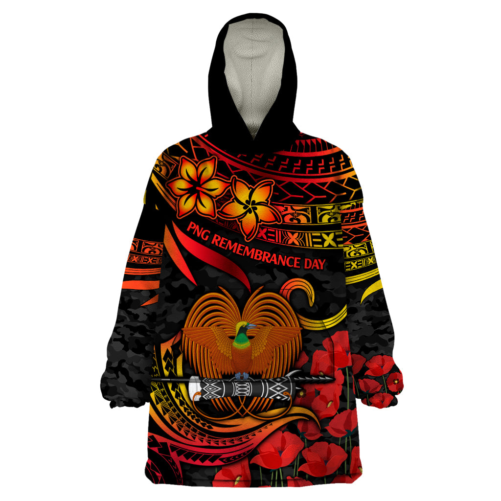 PNG Remembrance Day Wearable Blanket Hoodie Polynesian Tribal and Poppy - Wonder Print Shop