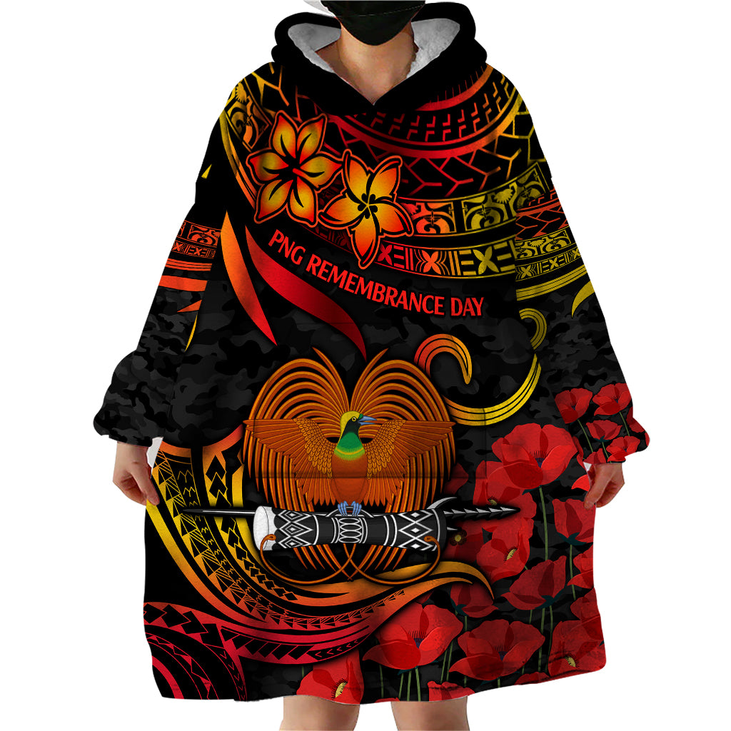 PNG Remembrance Day Wearable Blanket Hoodie Polynesian Tribal and Poppy - Wonder Print Shop