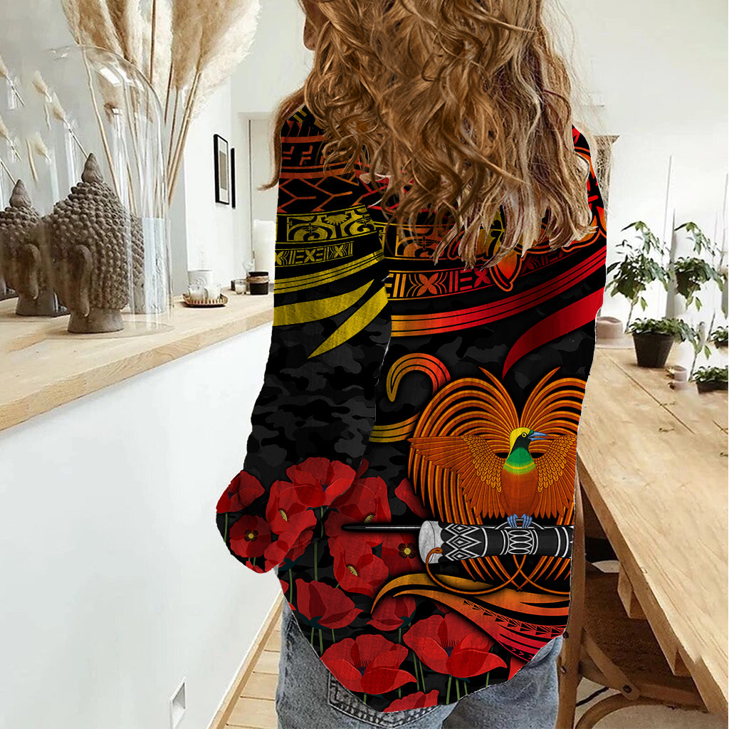 PNG Remembrance Day Women Casual Shirt Polynesian Tribal and Poppy - Wonder Print Shop