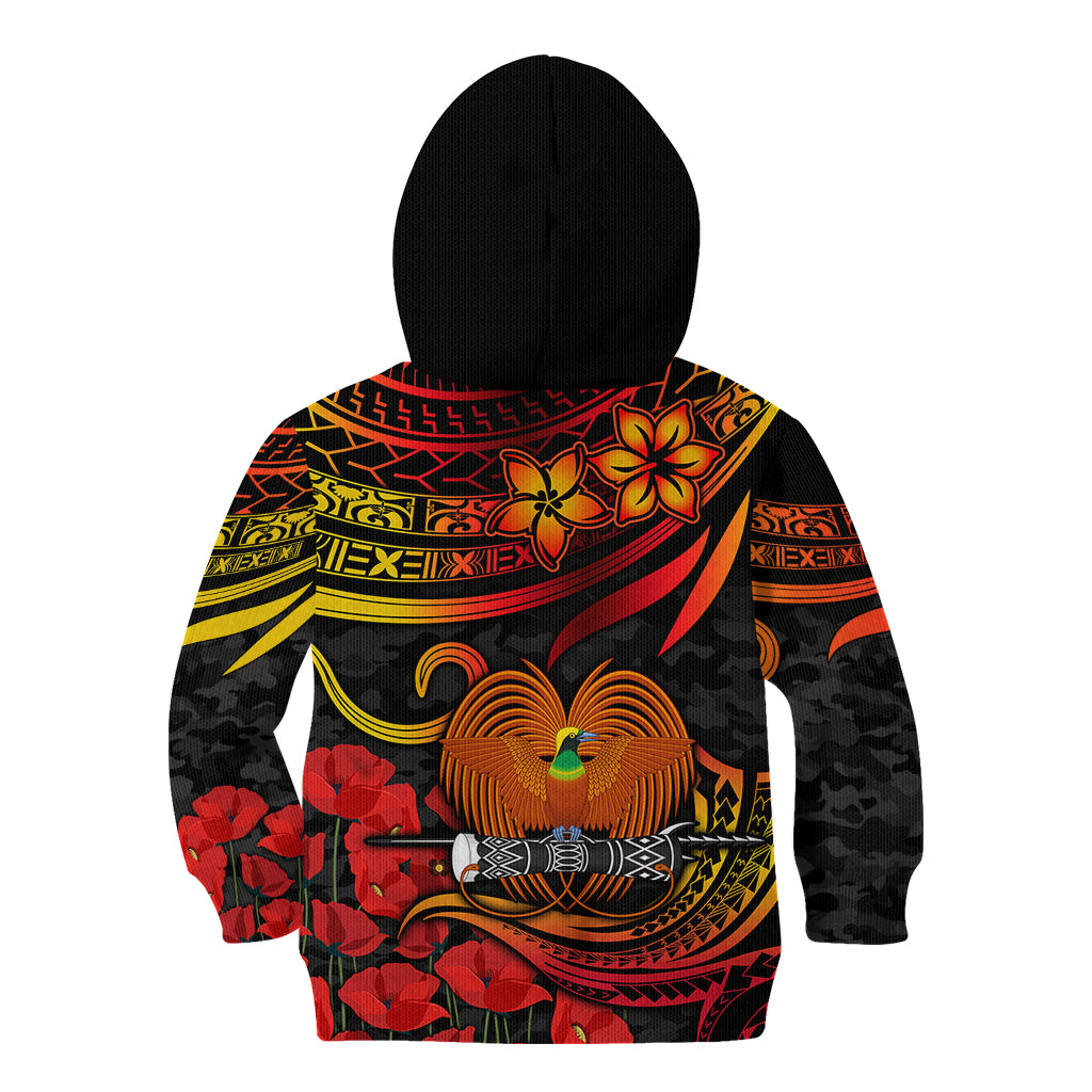Custom PNG Remembrance Day Kid Hoodie Polynesian Tribal and Poppy - Wonder Print Shop