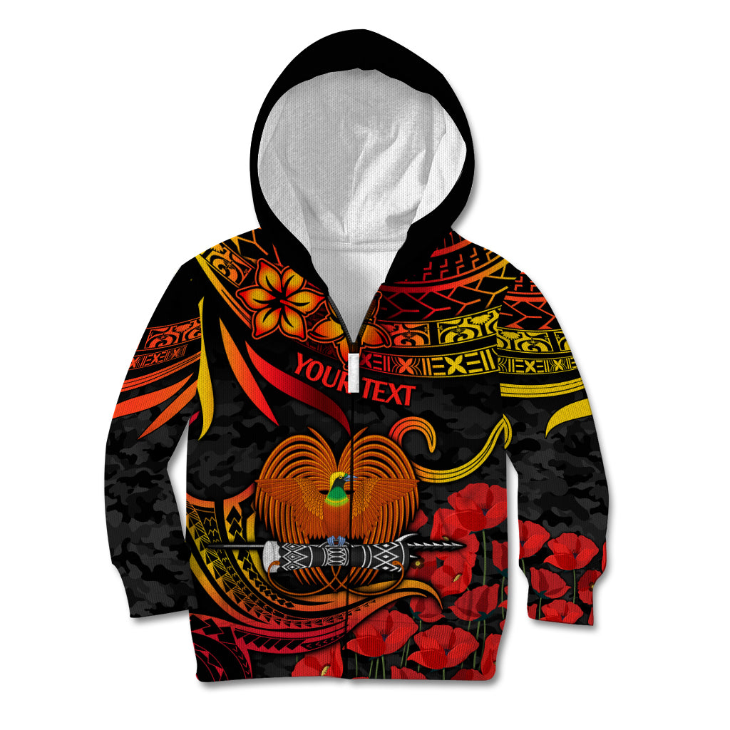 Custom PNG Remembrance Day Kid Hoodie Polynesian Tribal and Poppy - Wonder Print Shop