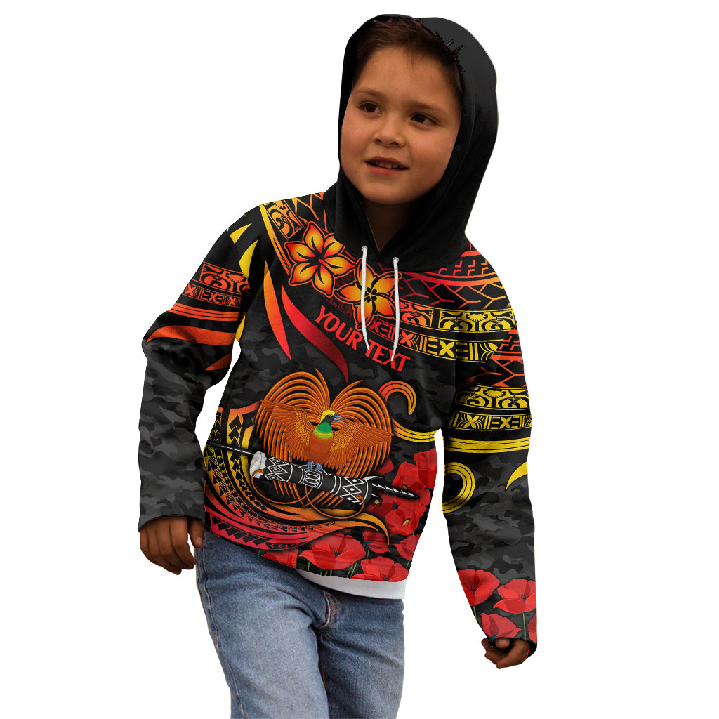 Custom PNG Remembrance Day Kid Hoodie Polynesian Tribal and Poppy - Wonder Print Shop