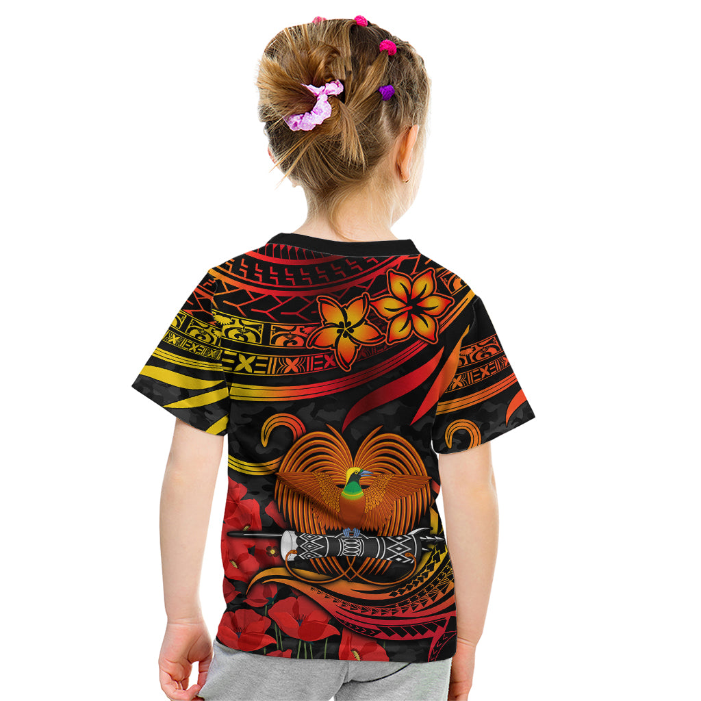 Custom PNG Remembrance Day Kid T Shirt Polynesian Tribal and Poppy - Wonder Print Shop