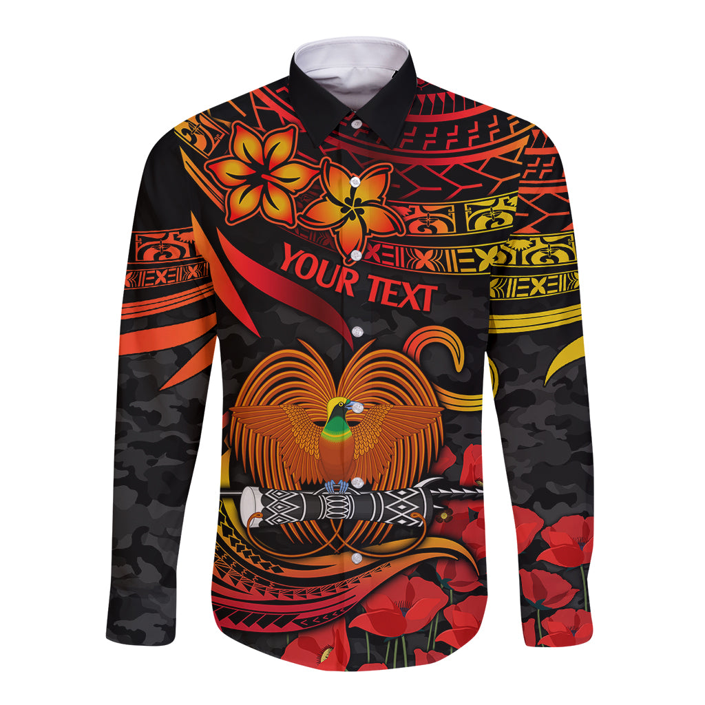 Custom PNG Remembrance Day Long Sleeve Button Shirt Polynesian Tribal and Poppy - Wonder Print Shop