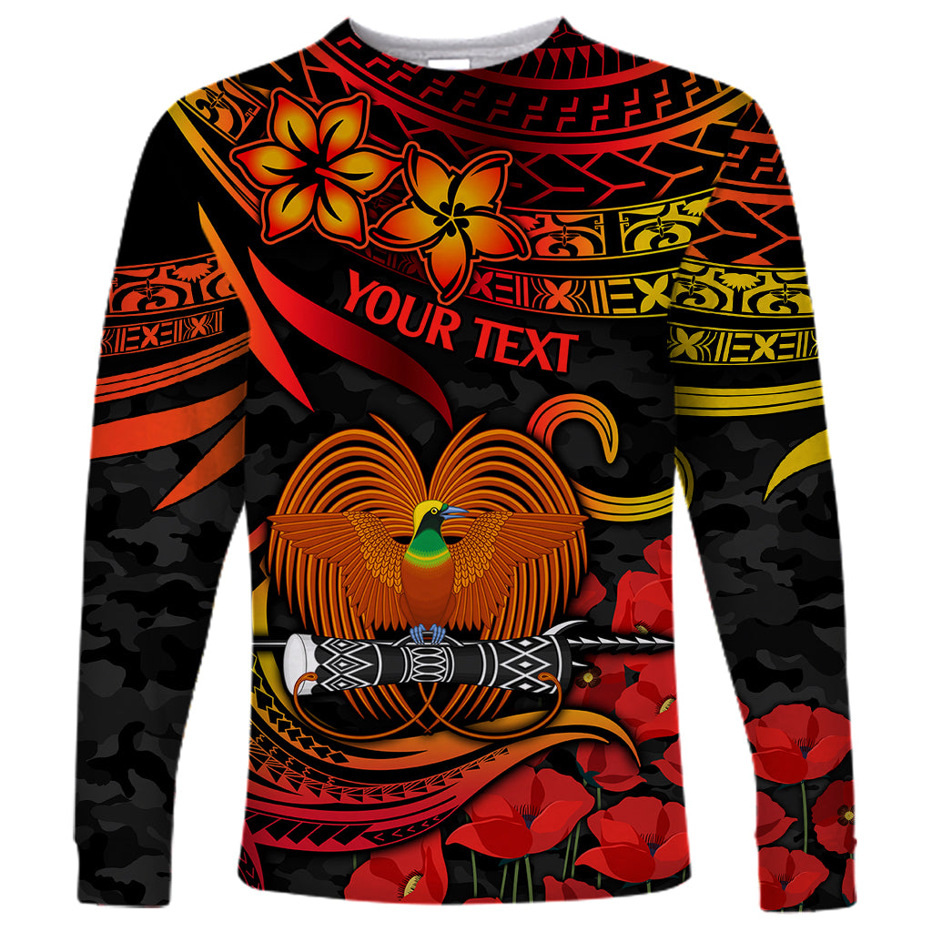 Custom PNG Remembrance Day Long Sleeve Shirt Polynesian Tribal and Poppy - Wonder Print Shop