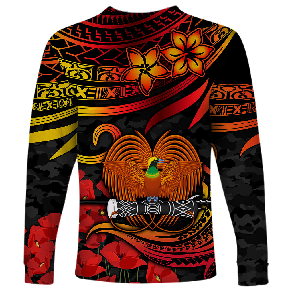 Custom PNG Remembrance Day Long Sleeve Shirt Polynesian Tribal and Poppy - Wonder Print Shop