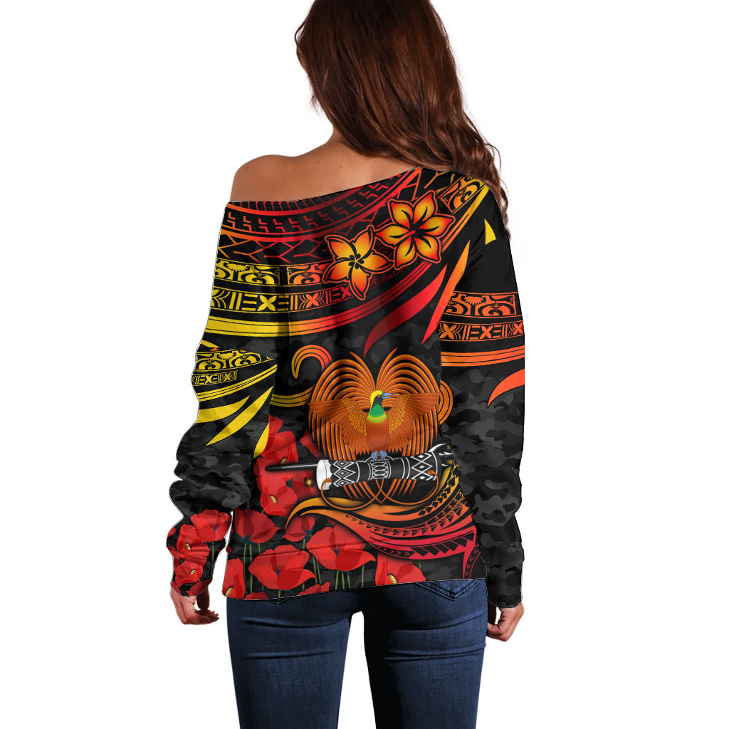 Custom PNG Remembrance Day Off Shoulder Sweater Polynesian Tribal and Poppy - Wonder Print Shop
