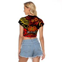 Custom PNG Remembrance Day Raglan Cropped T Shirt Polynesian Tribal and Poppy - Wonder Print Shop