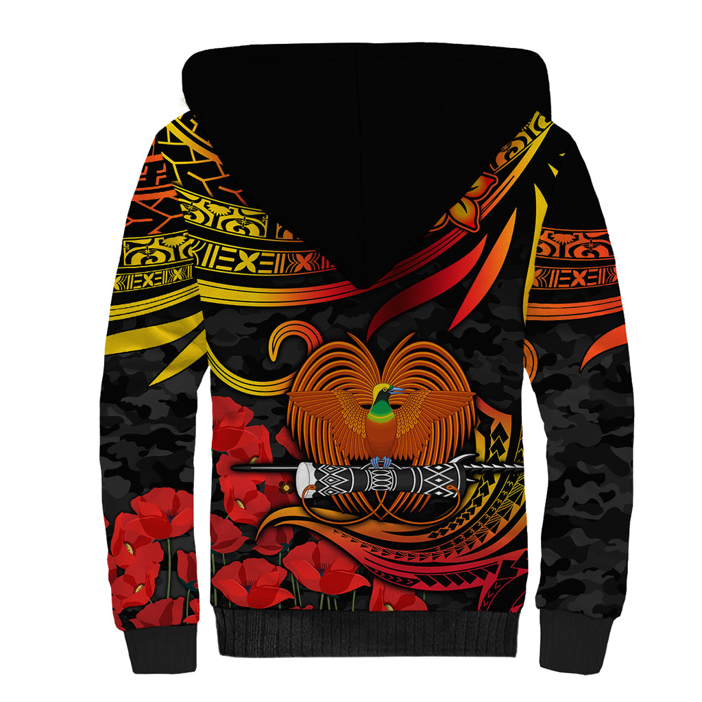 Custom PNG Remembrance Day Sherpa Hoodie Polynesian Tribal and Poppy - Wonder Print Shop