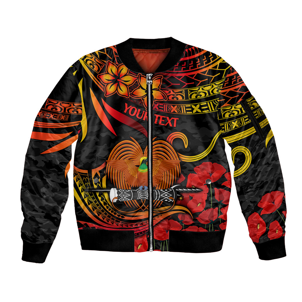 Custom PNG Remembrance Day Sleeve Zip Bomber Jacket Polynesian Tribal and Poppy - Wonder Print Shop