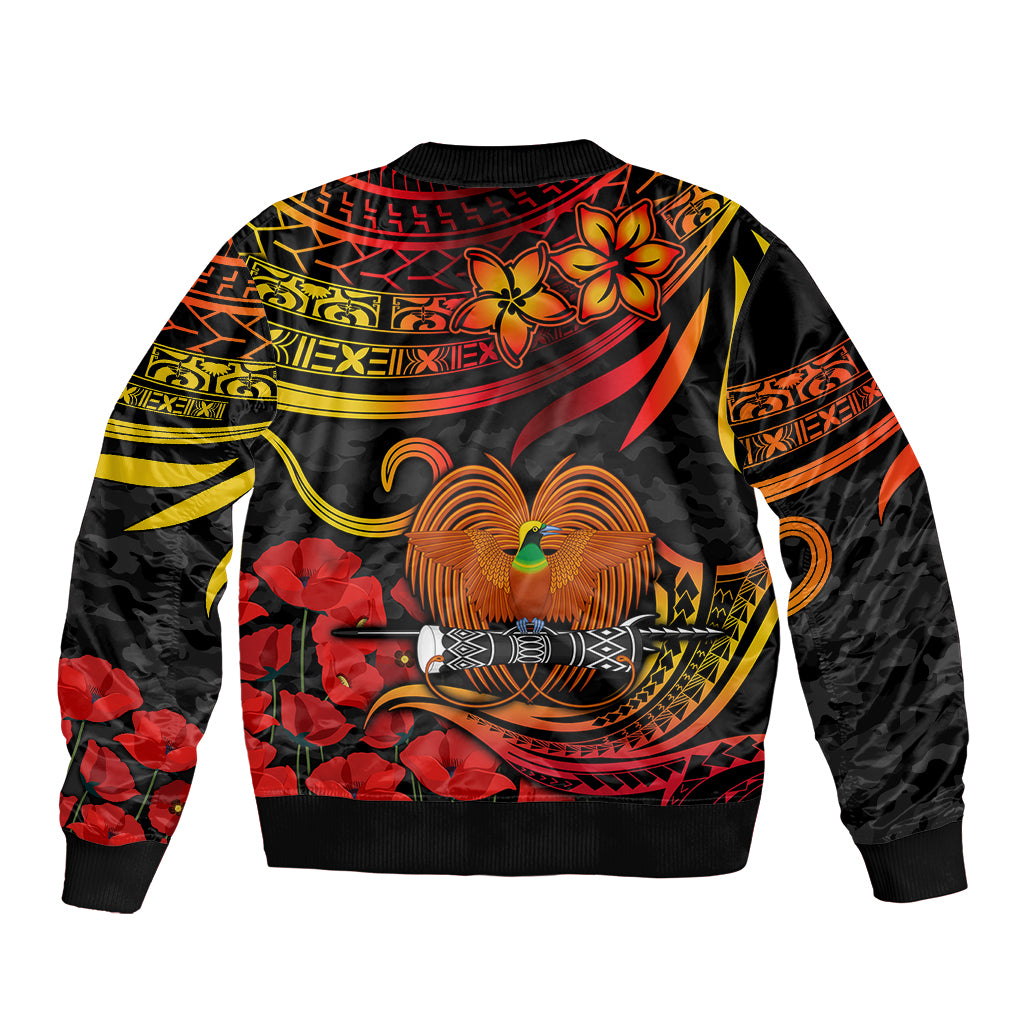 Custom PNG Remembrance Day Sleeve Zip Bomber Jacket Polynesian Tribal and Poppy - Wonder Print Shop