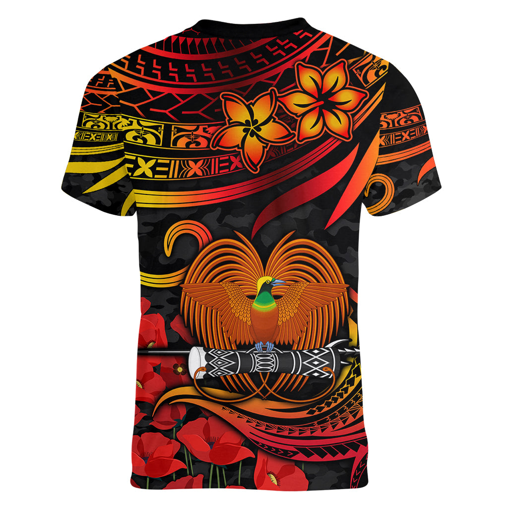 Custom PNG Remembrance Day Women V Neck T Shirt Polynesian Tribal and Poppy - Wonder Print Shop
