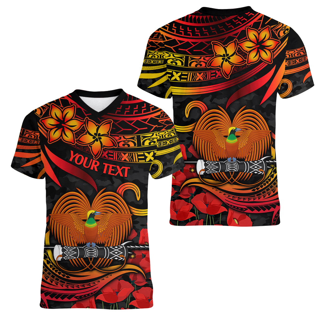 Custom PNG Remembrance Day Women V Neck T Shirt Polynesian Tribal and Poppy - Wonder Print Shop