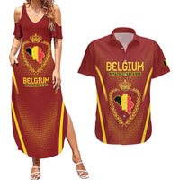 Custom Belgium Football Couples Matching Summer Maxi Dress and Hawaiian Shirt Royal Belgian 1895 with Map Style LT9 - Wonder Print Shop