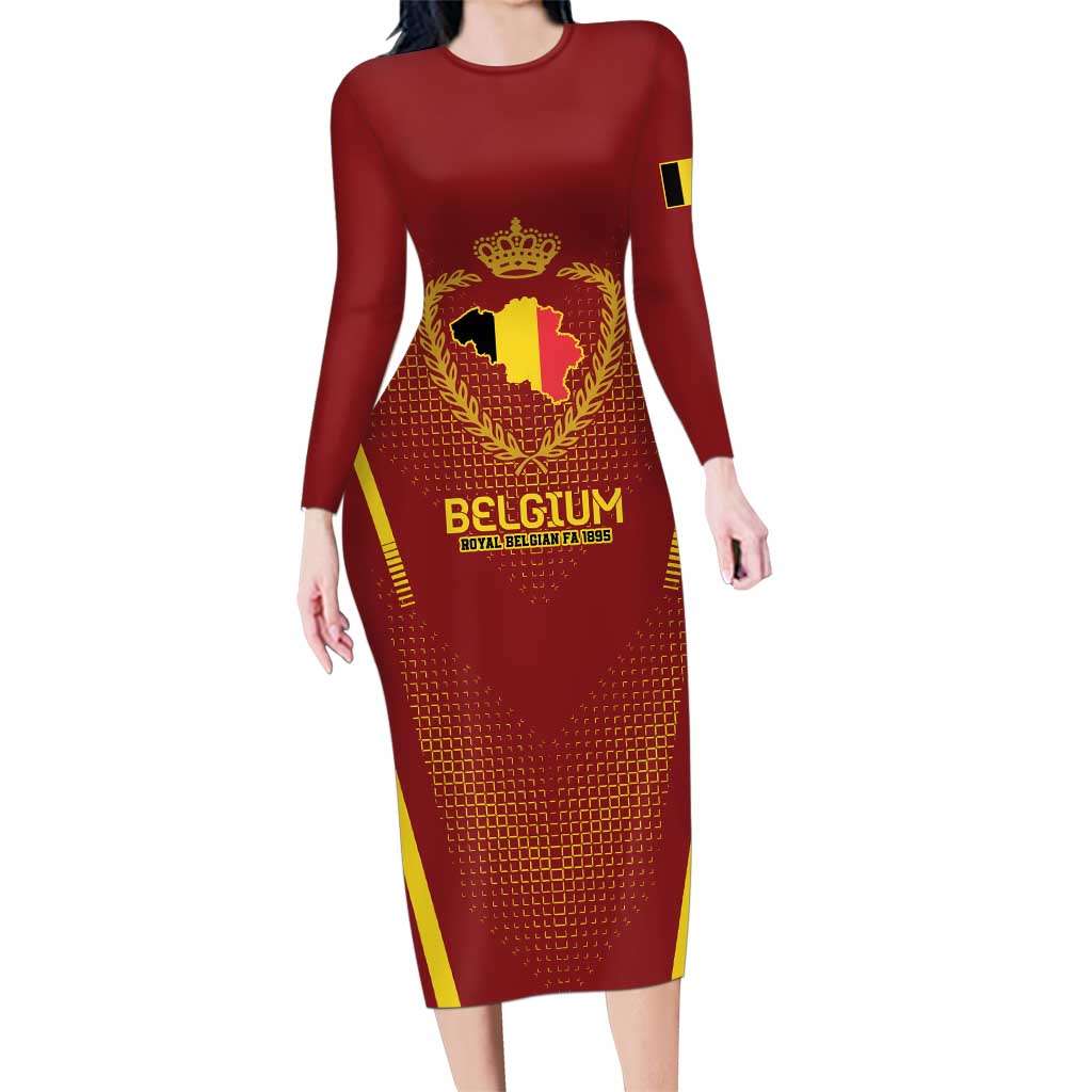 Custom Belgium Football Family Matching Long Sleeve Bodycon Dress and Hawaiian Shirt Royal Belgian 1895 with Map Style LT9 - Wonder Print Shop