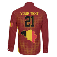 Custom Belgium Football Family Matching Off The Shoulder Long Sleeve Dress and Hawaiian Shirt Royal Belgian 1895 with Map Style - Wonder Print Shop