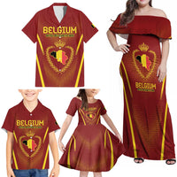 Custom Belgium Football Family Matching Off Shoulder Maxi Dress and Hawaiian Shirt Royal Belgian 1895 with Map Style LT9 - Wonder Print Shop