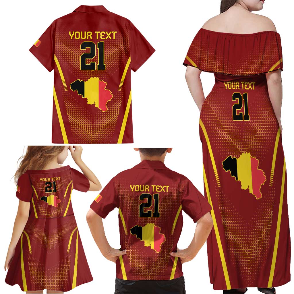 Custom Belgium Football Family Matching Off Shoulder Maxi Dress and Hawaiian Shirt Royal Belgian 1895 with Map Style LT9 - Wonder Print Shop