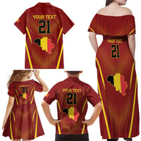 Custom Belgium Football Family Matching Off Shoulder Maxi Dress and Hawaiian Shirt Royal Belgian 1895 with Map Style LT9 - Wonder Print Shop