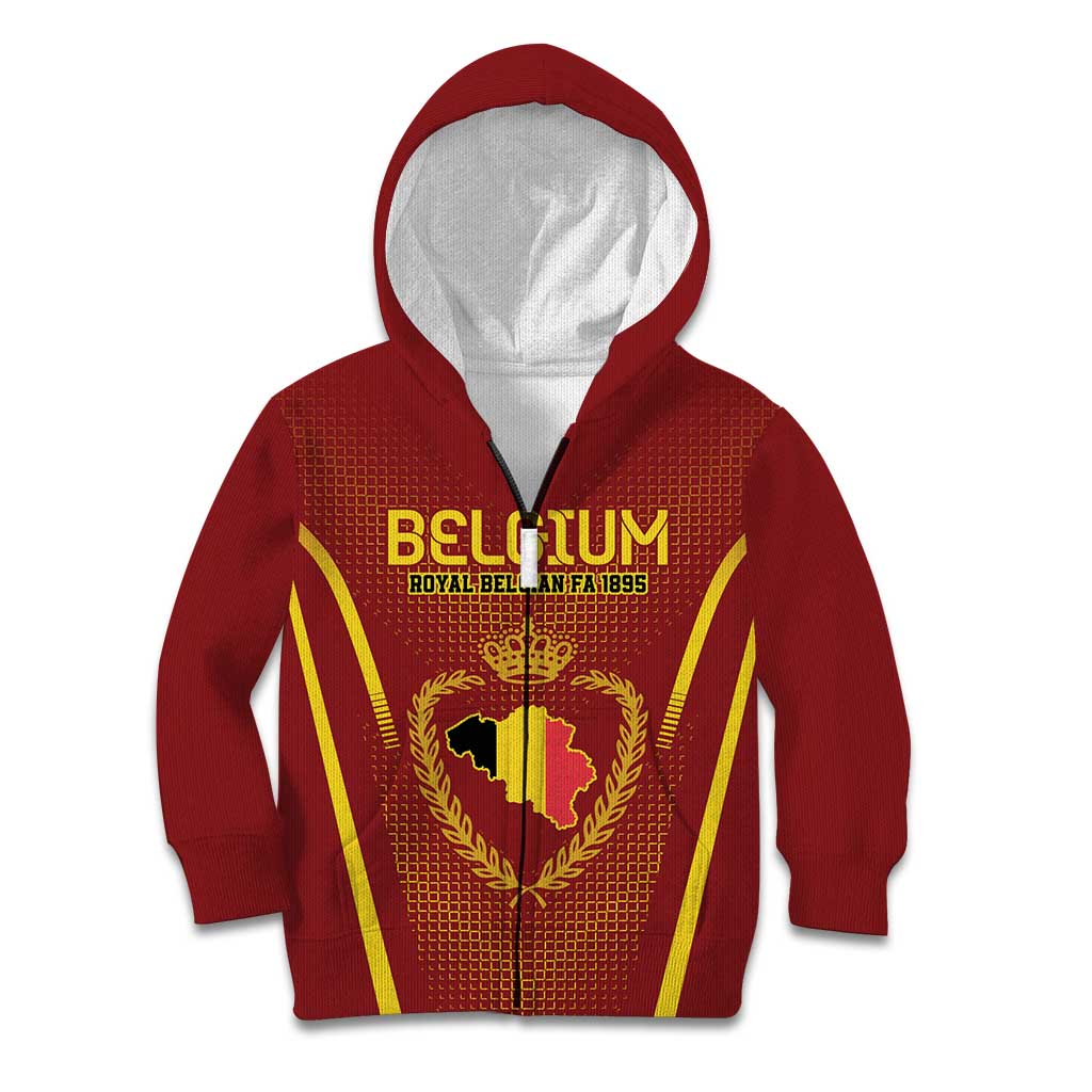 Custom Belgium Football Kid Hoodie Royal Belgian 1895 with Map Style - Wonder Print Shop