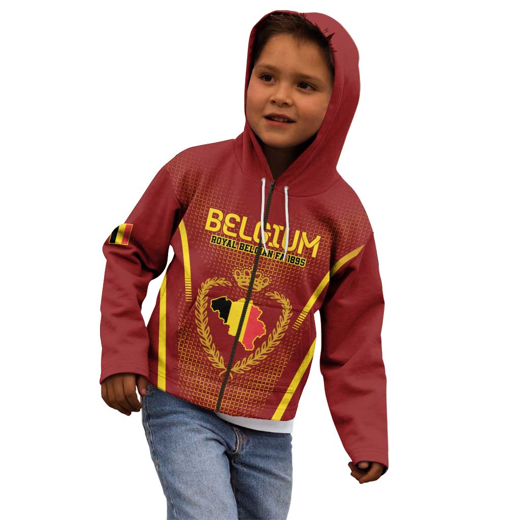 Custom Belgium Football Kid Hoodie Royal Belgian 1895 with Map Style - Wonder Print Shop