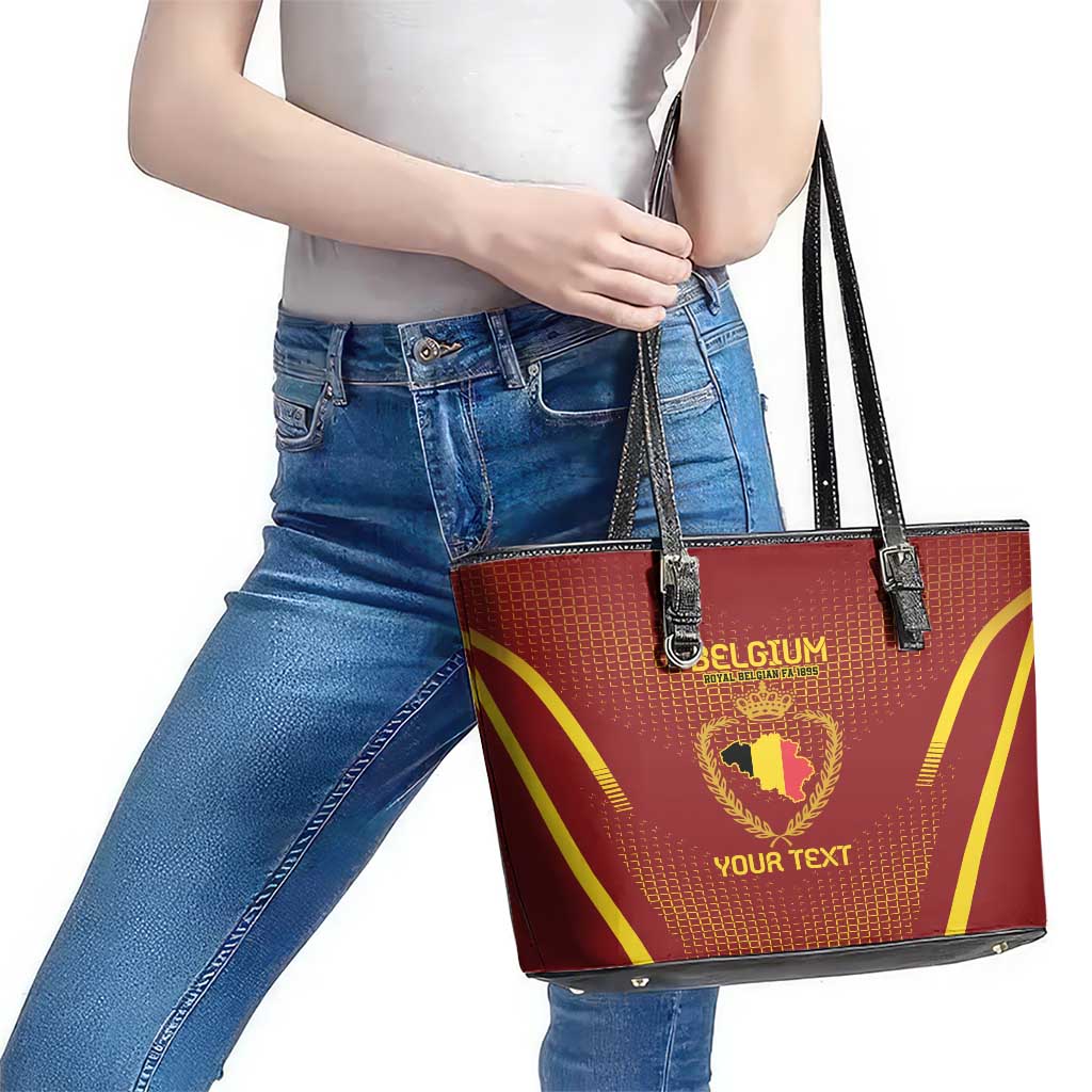 Custom Belgium Football Leather Tote Bag Royal Belgian 1895 with Map Style - Wonder Print Shop