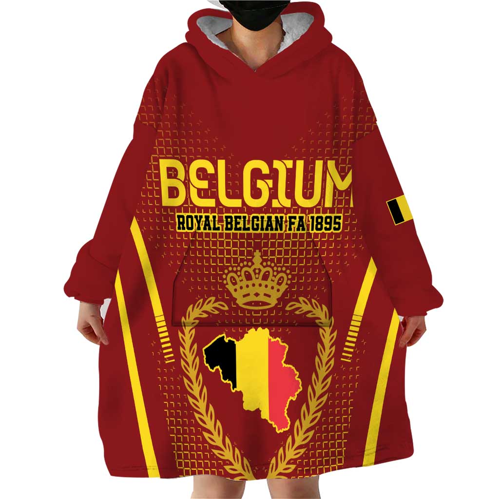 Custom Belgium Football Wearable Blanket Hoodie Royal Belgian 1895 with Map Style - Wonder Print Shop