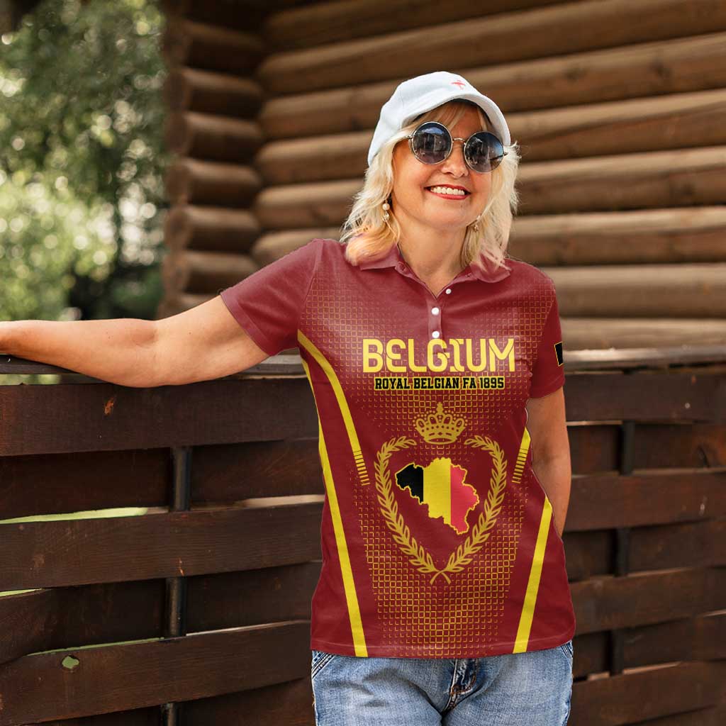 Custom Belgium Football Women Polo Shirt Royal Belgian 1895 with Map Style - Wonder Print Shop