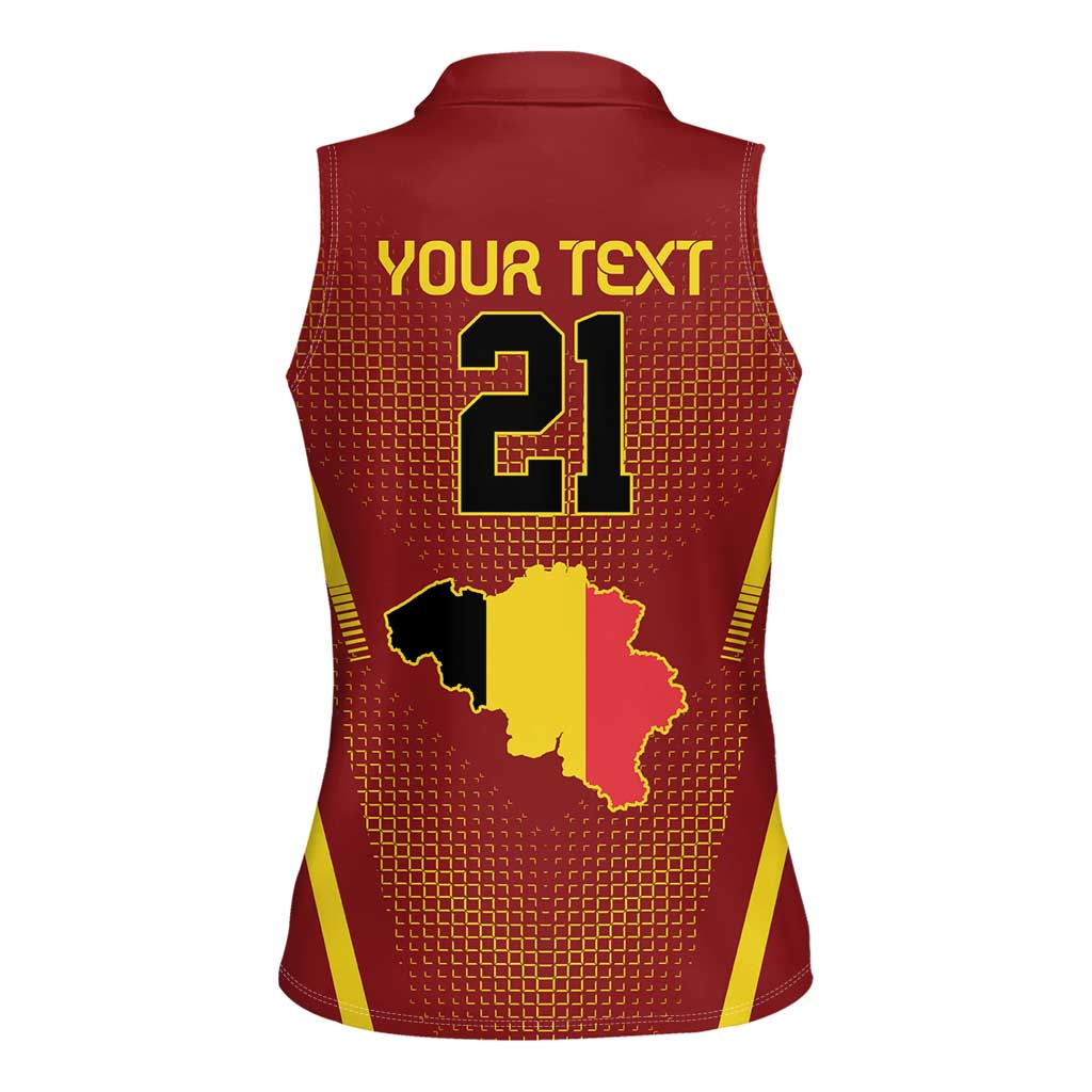 Custom Belgium Football Women Sleeveless Polo Shirt Royal Belgian 1895 with Map Style - Wonder Print Shop