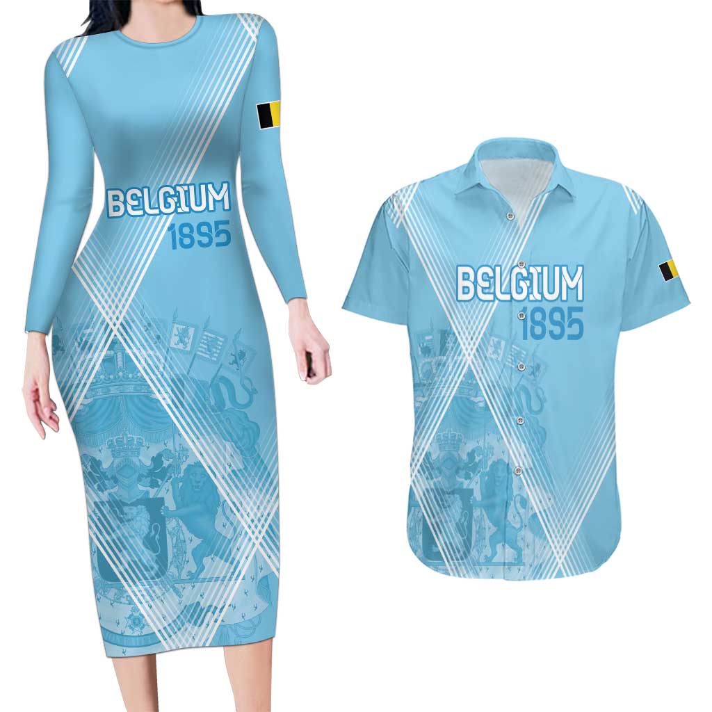 Custom Belgium 1895 Football Couples Matching Long Sleeve Bodycon Dress and Hawaiian Shirt De Rode Duivels Come Together LT9 - Wonder Print Shop