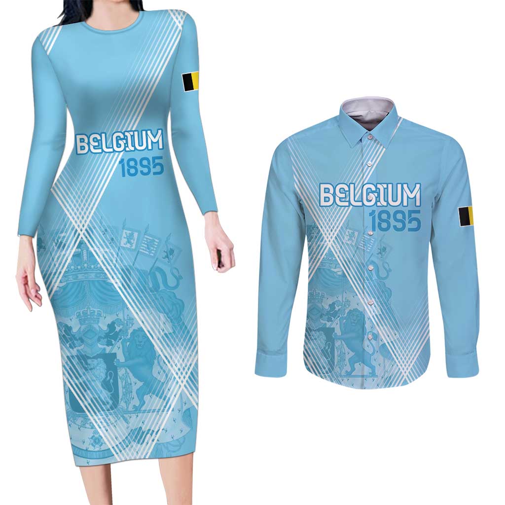 Custom Belgium 1895 Football Couples Matching Long Sleeve Bodycon Dress and Long Sleeve Button Shirt De Rode Duivels Come Together LT9 - Wonder Print Shop