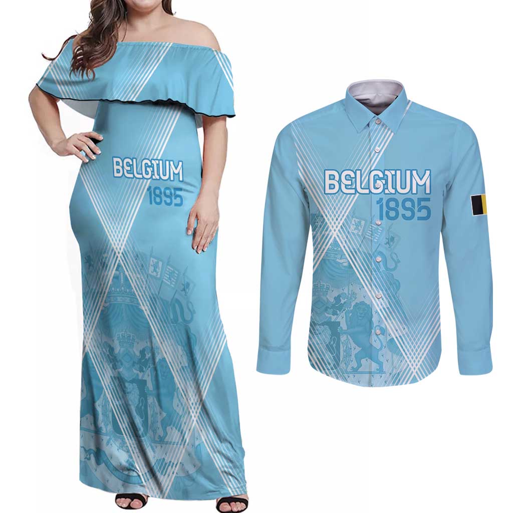 Custom Belgium 1895 Football Couples Matching Off Shoulder Maxi Dress and Long Sleeve Button Shirt De Rode Duivels Come Together LT9 - Wonder Print Shop