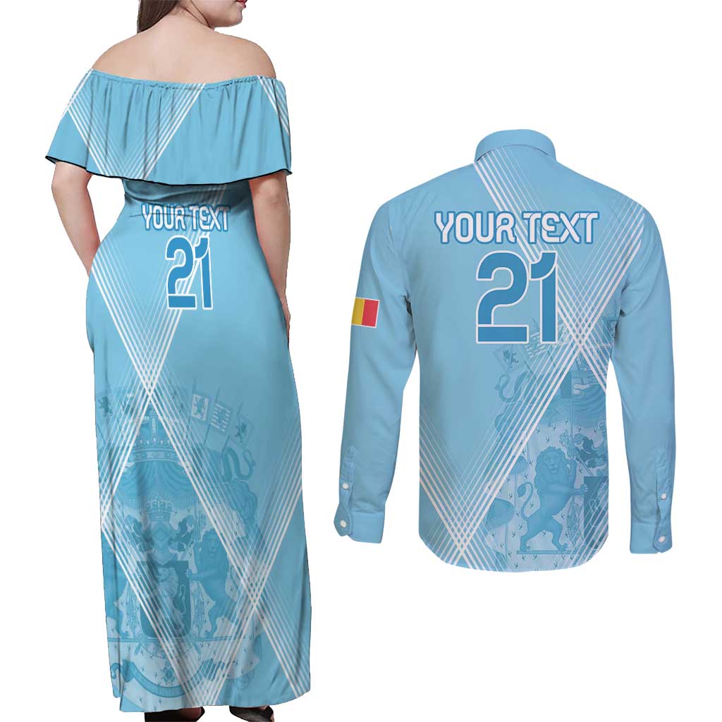 Custom Belgium 1895 Football Couples Matching Off Shoulder Maxi Dress and Long Sleeve Button Shirt De Rode Duivels Come Together LT9 - Wonder Print Shop