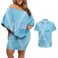 Custom Belgium 1895 Football Couples Matching Off Shoulder Short Dress and Hawaiian Shirt De Rode Duivels Come Together LT9 - Wonder Print Shop