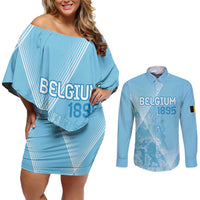 Custom Belgium 1895 Football Couples Matching Off Shoulder Short Dress and Long Sleeve Button Shirt De Rode Duivels Come Together LT9 - Wonder Print Shop