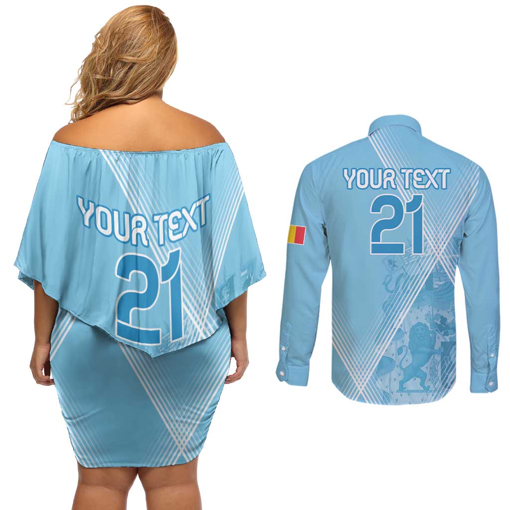 Custom Belgium 1895 Football Couples Matching Off Shoulder Short Dress and Long Sleeve Button Shirt De Rode Duivels Come Together LT9 - Wonder Print Shop